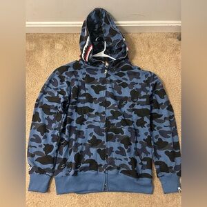 Bape Blue and Black Camouflage Shark Hoodie